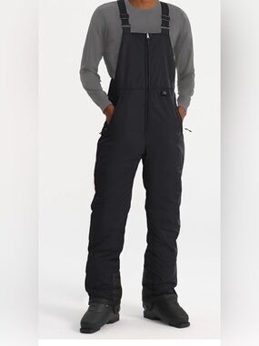 Men's Black Snow Bib Ski Pants Overalls Waterproof Windproof Skiing